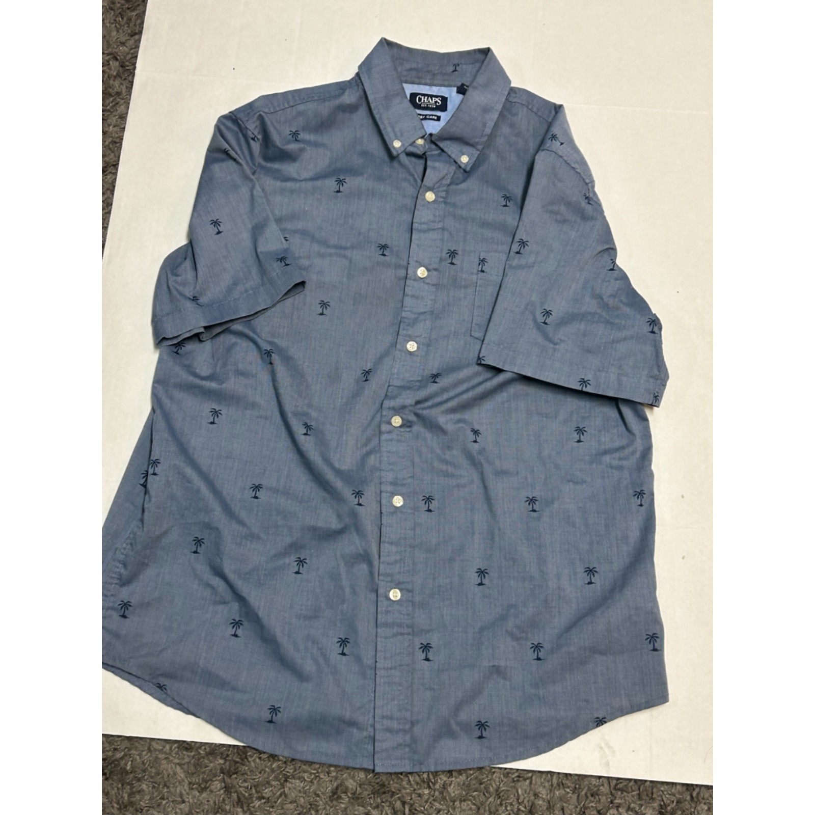 Chaps Button Down Blue Palm Tree Shirt Size Large